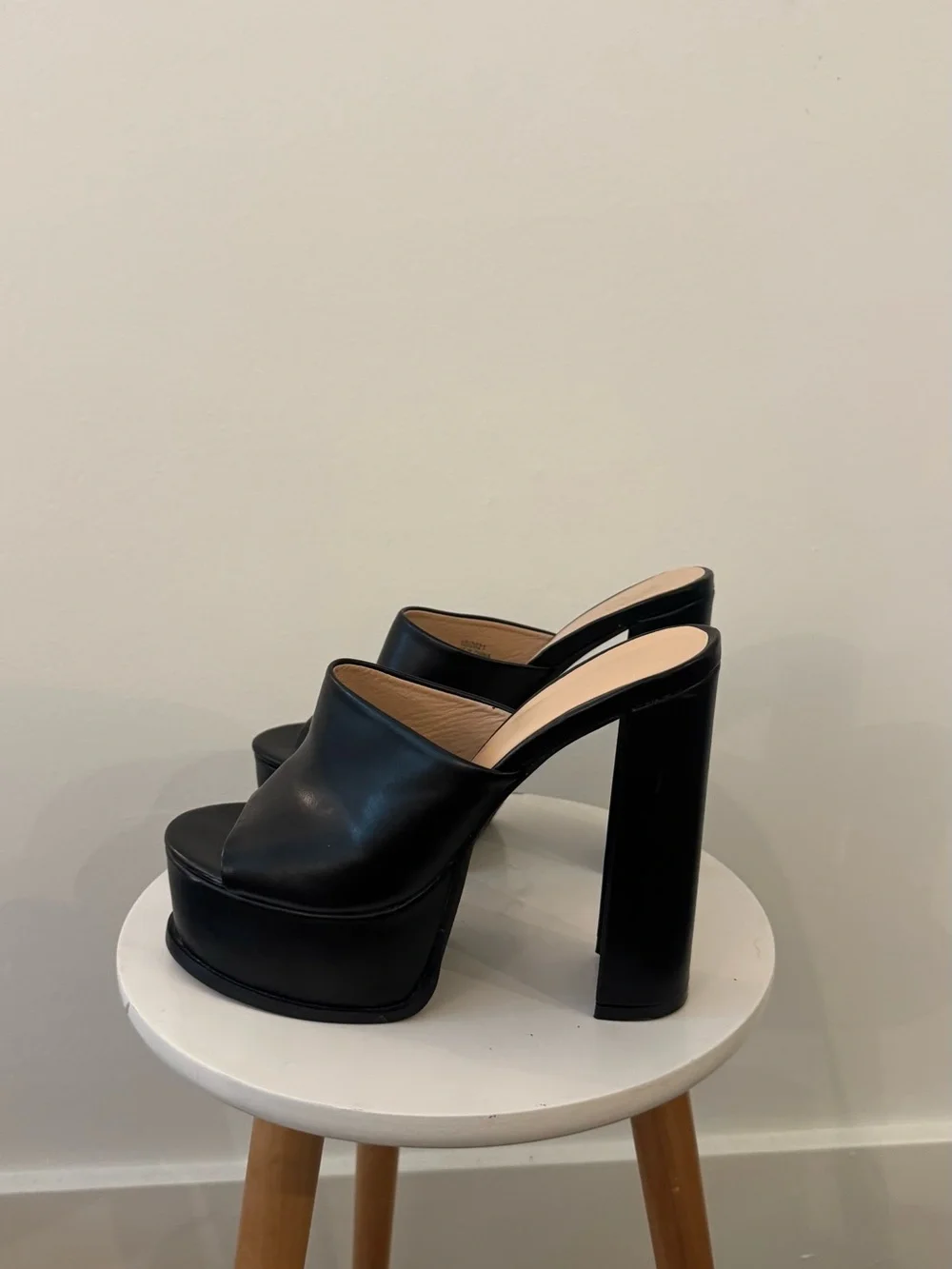 Black Leather Platform Mule Heels - Women